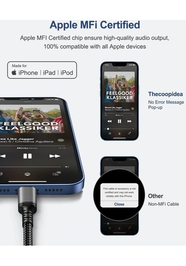 Yingfu Araba Aux Ses Kablosu İphone Lightning - 3,5 Mm Naylon Stereo Au Uyumlu Kırmızı