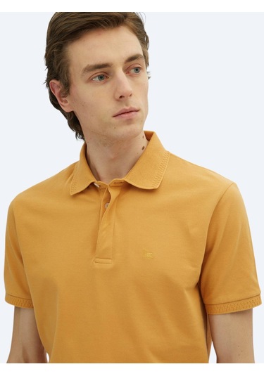 Safran Düz Polo Yaka %100 Pamuk T-shirt Safran