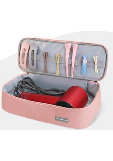 Novahub Portatif Pembe Saç Kurutma Mak. Çantası, 2 Katmanlı, Büyük Kapasiteli, Seyahat İçin Taşınabilir Fermuarlı Hurç Pembe