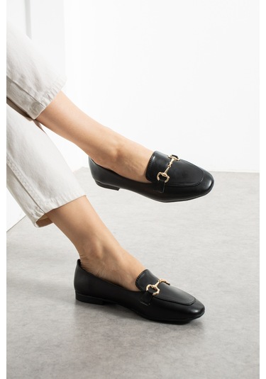 Zoey Kadın Tokalı Loafer Babet Siyah