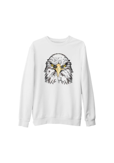 Kartal - Yüz Beyaz Kalın Sweatshirt