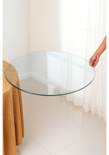 Temperli Cam Yuvarlak Cam Dayanıklı, Şık Dekoratif Cam Masa Üstü 4 Mm Beyaz