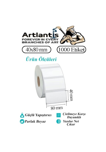 40x80 Mm Barkod Etiketi Yapışkanlı 3 Adet Rulo Etiket Termal Barkot Terazi Etiketi 1000 Li Barkod Yazıcılarına Uyumludur 3 Rulo