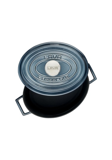 Lava Döküm Oval Tencere Ölçü 21x27cm. Döküm Demir Yekpare Kulplu Premium Serisi - Majolica Gri Gri