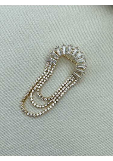 Kyver Su Yolu Sallantılı Zirkon Taşlı Broş