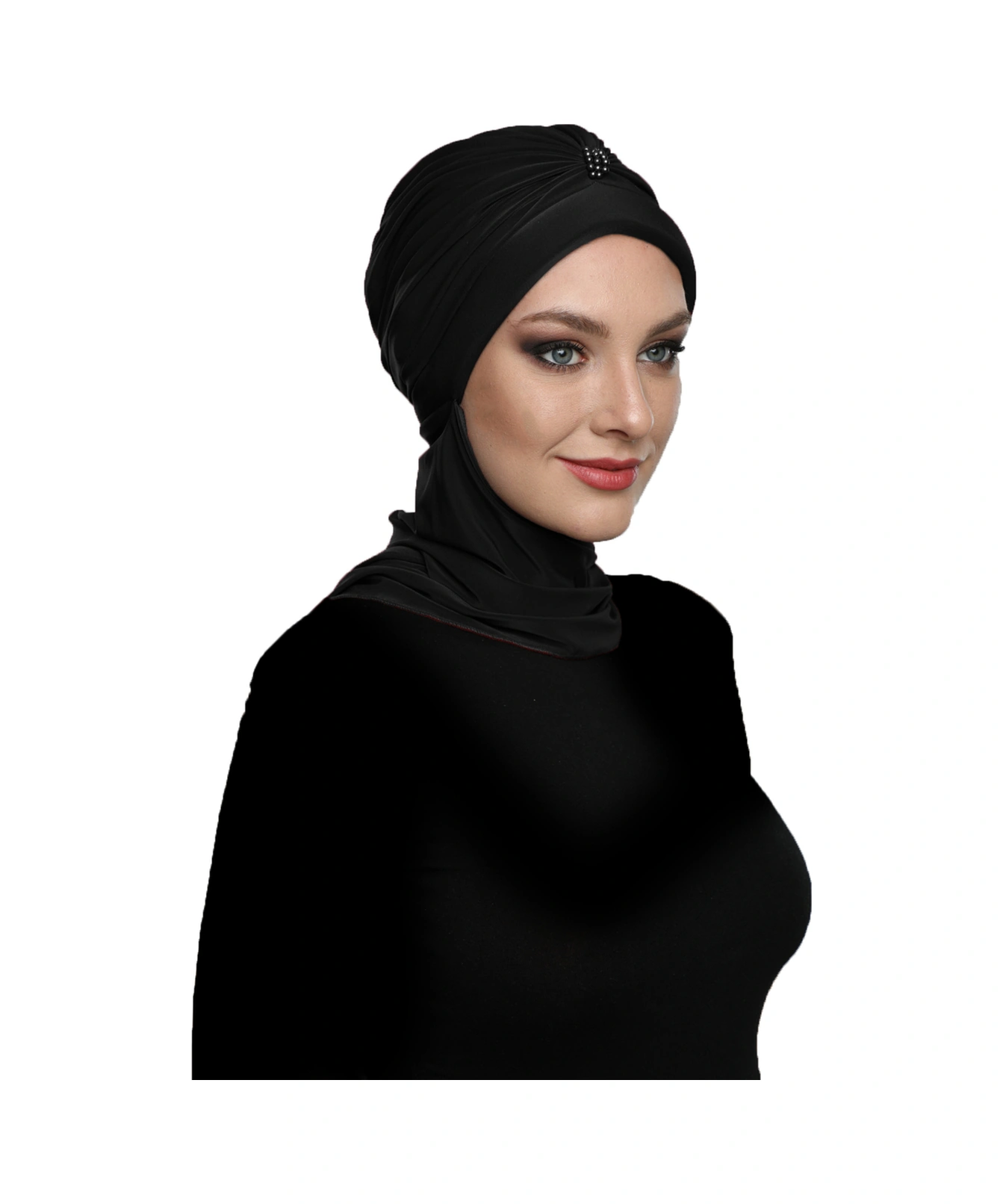 Incili Atkılı El Işi Inci Işlemeli Siyah Hazır Türban Tesettür Bone Siyah