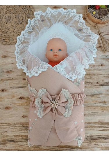 Yenidoğan Pamuk Papatya Desenli Trilüks Unisex Kundak Bebek Battaniyesi Kahverengi Kahverengi