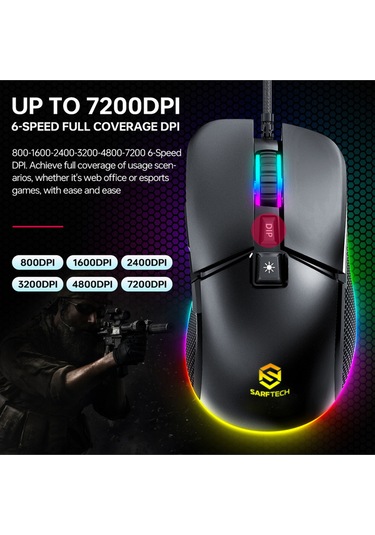 Siyah Rgb 7 Tuşlu Drag Click 7.200dpi Makrolu Yazılım App Destekli Gaming Oyuncu Mouse Diğer