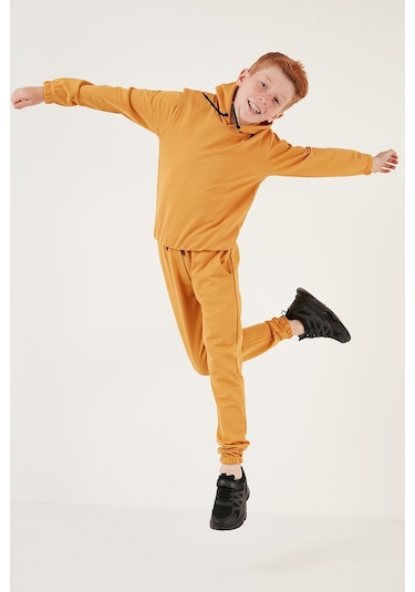 Lela Kapüşonlu Cepli % 100 Pamuk Çocuk Unisex Çocuk Takım 5922021 Koyu Sarı