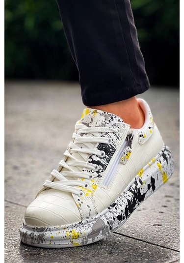 Bağcıklı Crocodile Beyaz Sarı Günlük Erkek Ayakkabısı Beyaz4 Beyaz