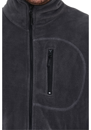 Genıus Store Erkek Polar Tam Fermuarlı 3 Cepli Outdoor Polar Ceket Tactical Flecee Polar-gns Koyu Füme