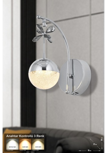 Forde Power Ledli Modern Lüks Duvar Aplik 3 Renk Sarı-beyaz-gün İşığı - Krom Krom