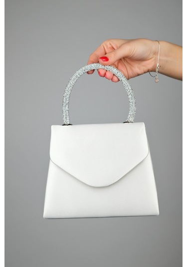 Luvishoes Monako Sedef Saten Taşlı Kadın El Çantası Sedef