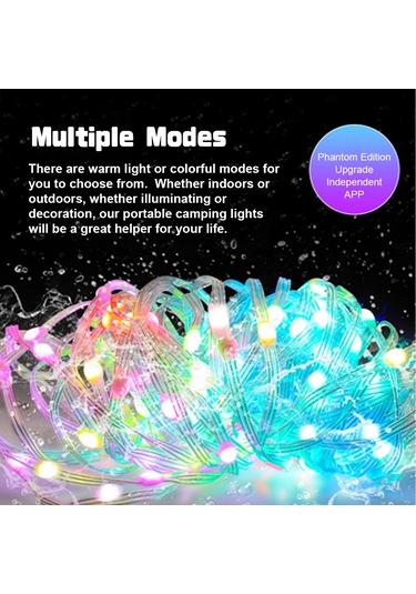 Skycity Rgb Renkli Kamp Işığı, 7m Led Sürekli Işık, App Kontrol, Şarj Edilebilir, Çanak Çömlek, Çadır Ve Bahçe Dekorasyonu, Yeşil Çok Renkli