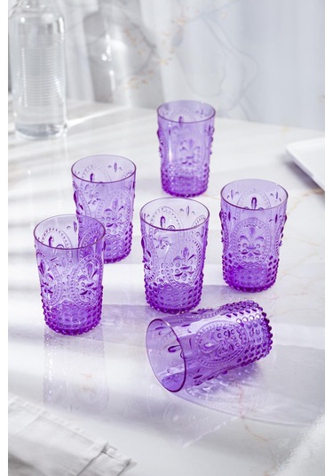 Akrilik Mor 6'lı Kısa Bardak & Su Meşrubat Kahve Yanı Bardağı 400 Ml Cam Değildir