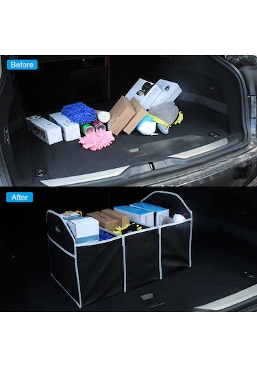 Vkemall Araba Bagajı Depolama Kutusu Çok Amaçlı Katlanabilir Oto Dolap Organizer Siyah Dikişsiz Malzeme