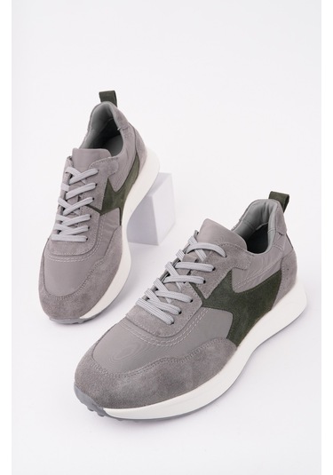 Muggo Svenson Kalın Taban Bağcıklı Hakiki Deri Erkek Günlük Sneaker Spor Ayakkabı Gri