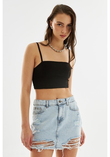 Explode - Kadın Yırtık Detaylı Mini Kot Etek Açık Mavi-açık Mavi Açık Mavi