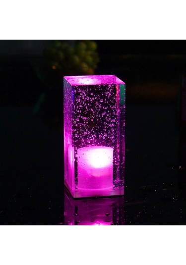 Kare Led Renkli Kristal Çubuk Masa Lambası For Purple Light Mor Bej