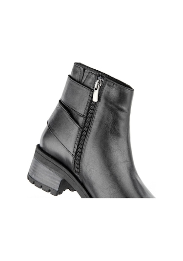 Muya Ostuni 6 Nokta Anatomik Taban Topuk Dikeni Hakiki Deri Kadın Bot Siyah