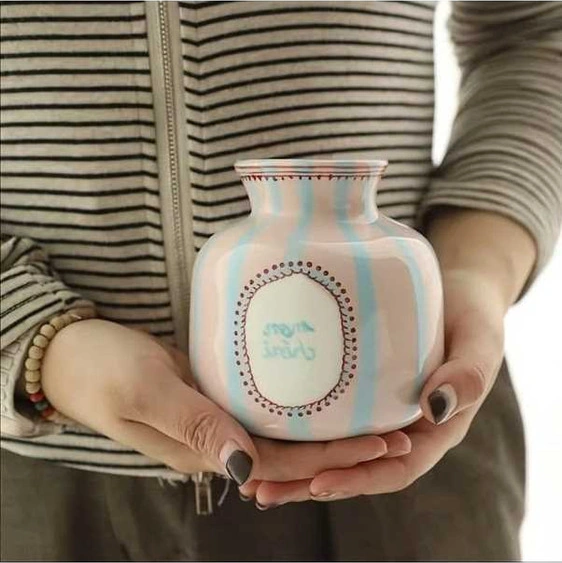 Trendooze Pembe Kalp Çiçek Seramik Vazo - El Yapımı Ev Dekorasyon