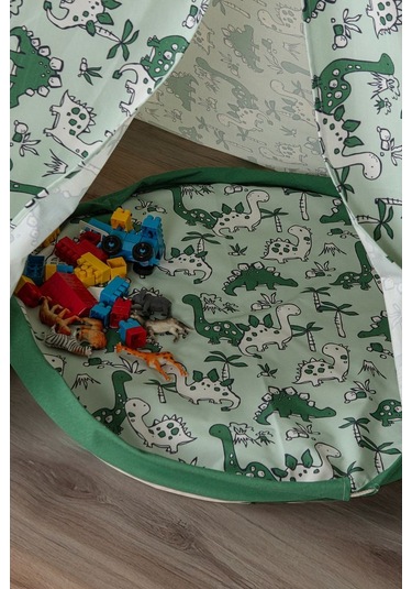 Çocuk Oyun Çadırı Ahşap Direkli Geniş Oyun Evi 150x150x200 Cm Yeşil