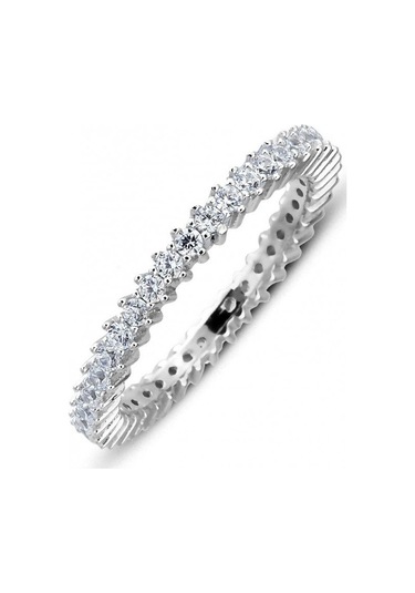 Tek Sıra Taşlı Tam Tur Gümüş Yüzük Ince 3 Renk Tkb02