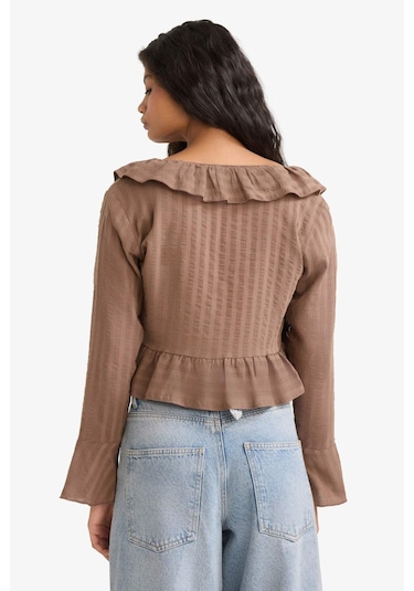 Defacto Regular Fit Dokulu Uzun Kollu Bluz F7657ax25aubn267 Kahve