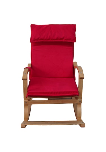 Enda Home Verona Minderli Ahşap Sallanan Sandalye Doğal Ahşap Gürgen Dinlenme Koltuğu Kırmızı