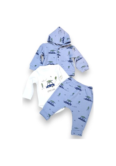 Araba Desenli Hırkalı Erkek Bebek Takım mavi
