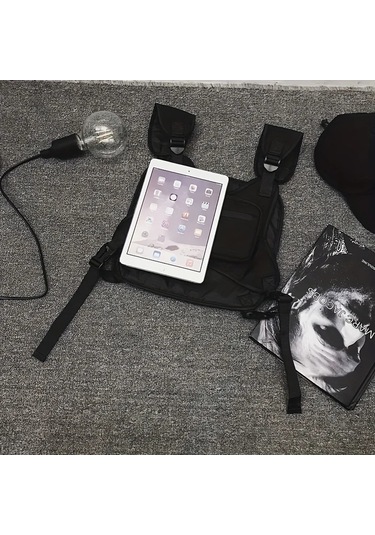 Göğüs Çantası Bel Çantası Hip Hop Streetwear Büyük Kapasiteli Siyah