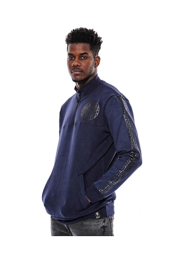 Wessi Lacivert Fermuarlı Baskılı Sweatshirt Lacivert