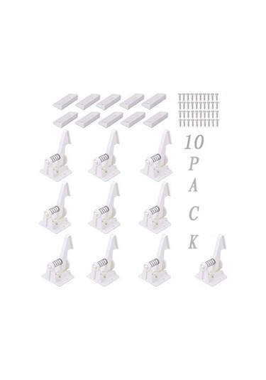 Hangfox Çocuk Güvenliği Dolap Kilitleri - 10 Adet, Kolay Kurulum, Beyaz, Tüm Dolap Ve Çekmeceler İçin, Bebek Ve Köpek Güvenliği, Yapıştırıcı Ve Vidalı Seçenekli Beyaz