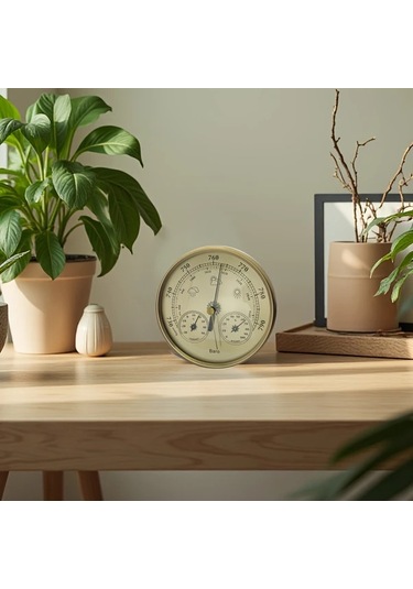 Honeybeeshop Altın Çok Fonksiyonlu Hava İstasyonu Sıcaklık Nem Barometre Dedektörü Elektriksiz Çalışma Odası Ofis Uygun