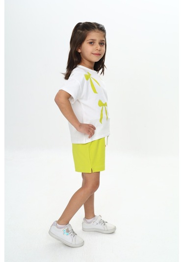 Toontoy Kız Çocuk Fiyonk Baskılı Şortlu Takım Açık Yeşil