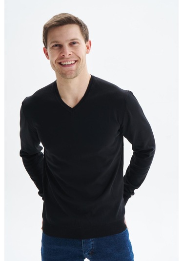 Arma Erkek Slim Fit Basic V Yaka Triko Kazak K9kro0852 Siyah