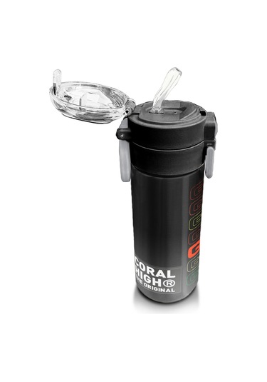 Coral High Kids Siyah Gri Gamer Desenli Pipetli Ve Direkt İçim Çelik Termos 500 Ml 31853 Gri - Sarı