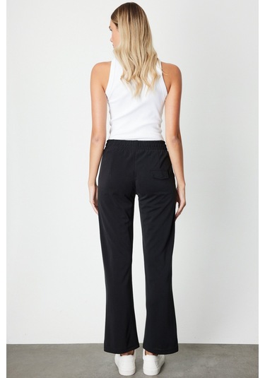 On Kadın Cebi Düğme Detaylı Eşofman Altı 66107 Siyah Siyah