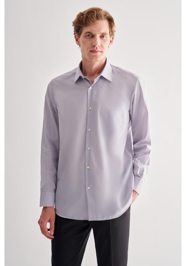 Gri Sert Yaka Uzun Kol Easy To Iron Comfort Fit Pamuklu Gömlek 1004255182 Gri