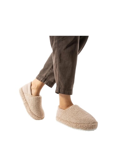 Kadın Lastikli Kaymaz Taban Peluş Havlu Kumaş Ev Ayakkabısı Panduf Bej-bej Bej