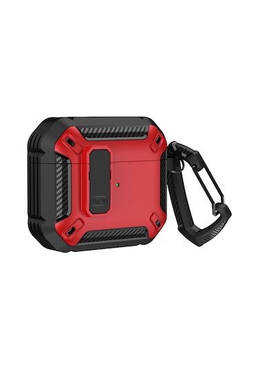 Airpods Uyumlu 3 İçin Kancalı Kalkan Darbeye Dayanıklı Kulaklık Koruyucu Kılıf Siyah Kırmızı