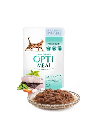 Optimeal Morina Balıklı Sebzeli Jöleli Yetişkin Kedi Maması 85 G
