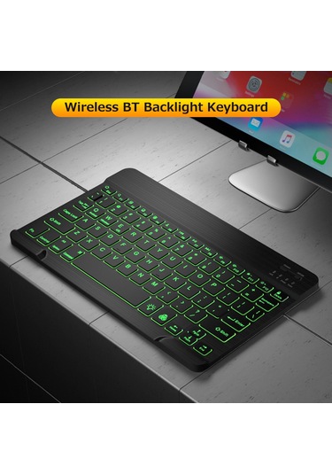 Lemestar 10.1 İnç Kablosuz Bluetooth Klavye - İnce Tasarım, 7 Renkli Aydınlatma, 3 Sistem Uyumlu