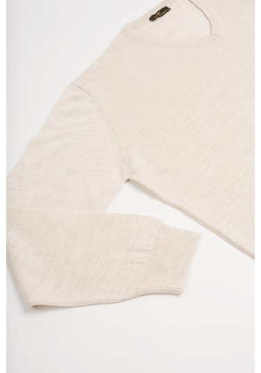 Woolen World V Yaka Battal Büyük Boy Yünlü Triko Kazak Krem