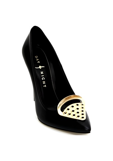 Siyah Hakiki Deri-rugan Tokalı Bayan Stiletto Topuk Ayakkabı Siyah