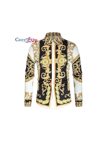 Cozy Up Erkek Casual Slim Fit Uzun Kollu Erkek Baskı Gömlek Beyaz