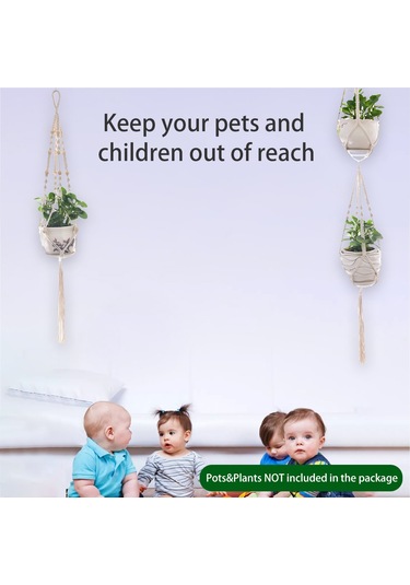 Yifomall El Yapımı 4'lü Makrome Bitki Askısı Seti - Farklı Boyutlarda Dekoratif İç/dış Mekan Saksı Askısı