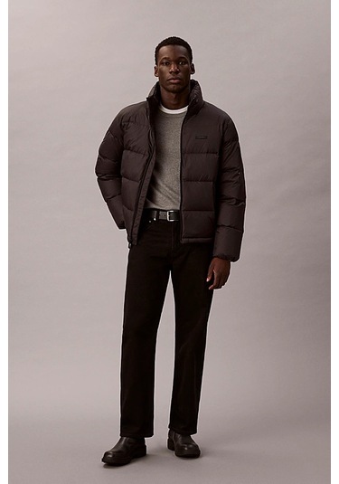 Erkek Regular Fit Dik Yaka Aplike Logolu Şişme Mont - Siyah Black