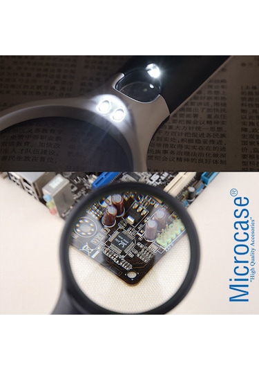 Microcase By5 Işıklı Çift Gözlü 45X 3X Büyütme El Büyüteci