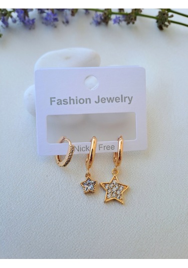 Dali Shop Yıldız Figürlü 3'lü Zirkon Küpe Gold